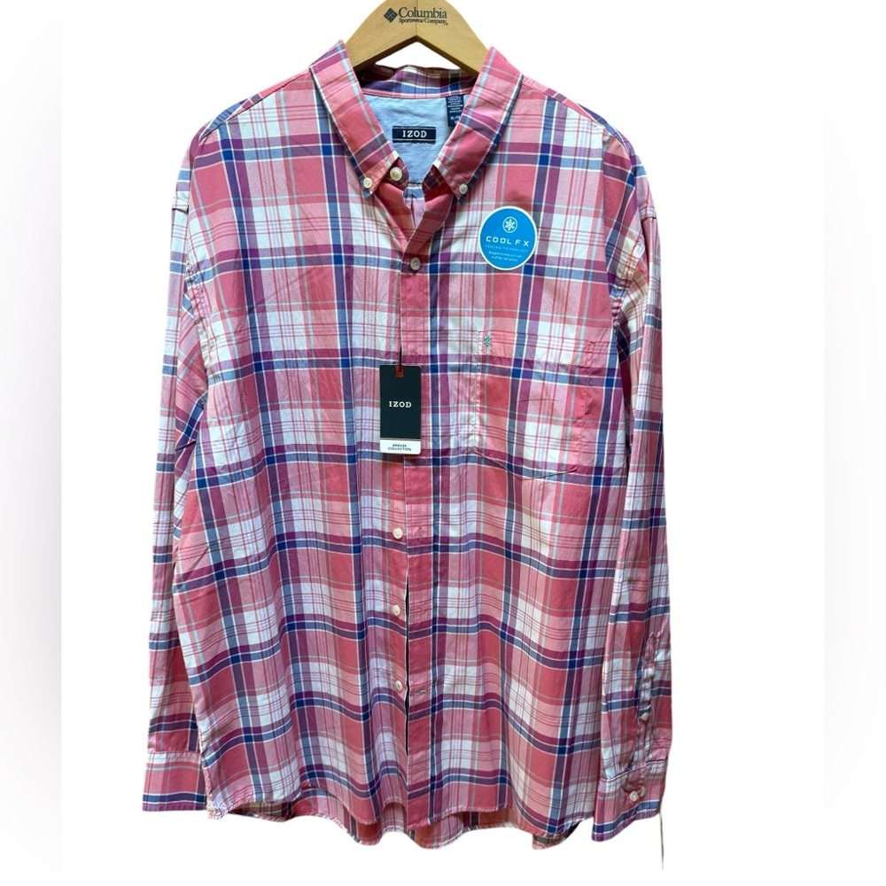 NWT Izod Plaid Breeze Collection Cool Fx Button Down Shirt